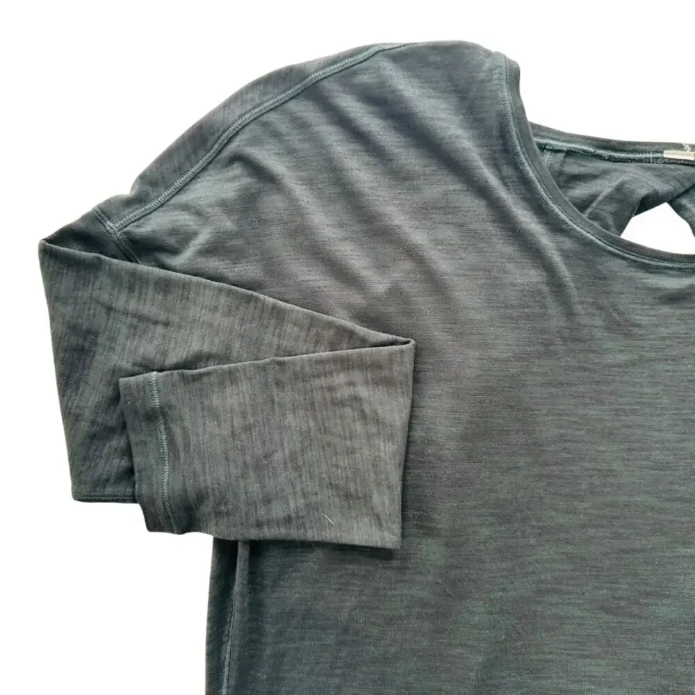 Lululemon Get Set Long Sleeve Heathered Dark Emerald Black Size 10 Keyhole Back